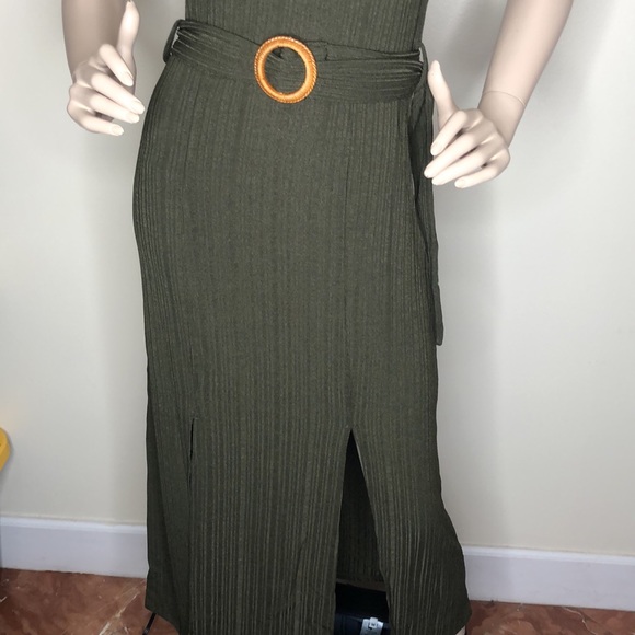 Olive Belted ribbed Dress - Picture 9 of 14